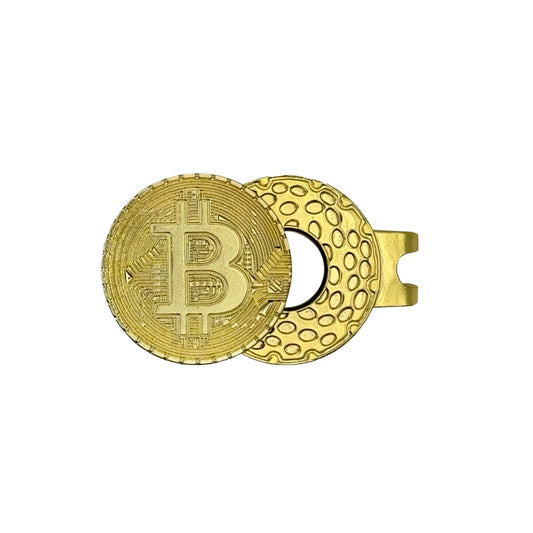 Bitcoin Golfballmarker Magnetclip Krypto Goldfarbig Front