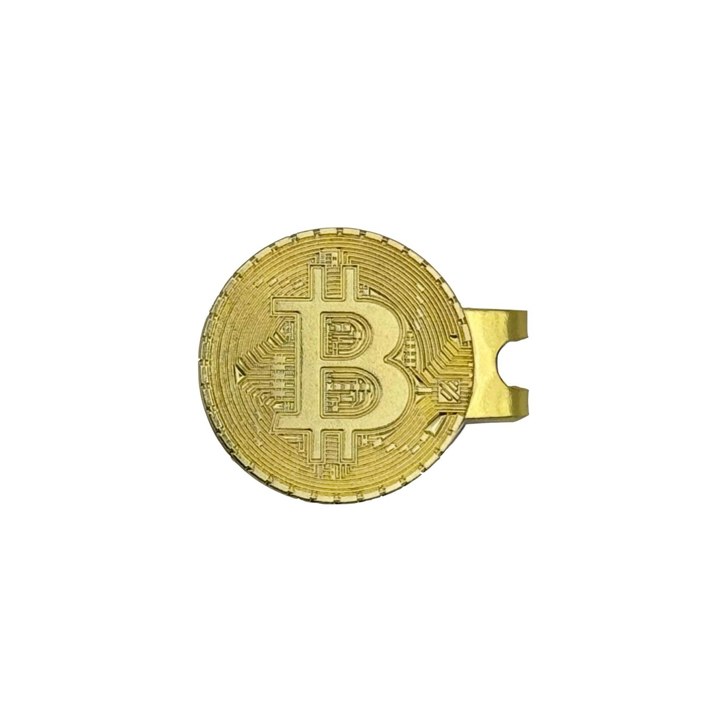 Bitcoin Golfballmarker Magnetclip Krypto Goldfarbig Front