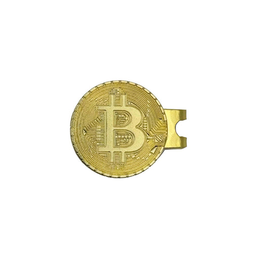 Bitcoin Golfballmarker Magnetclip Krypto Goldfarbig Front