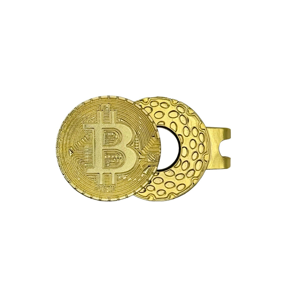 Bitcoin Golfballmarker Magnetclip Krypto Goldfarbig Front